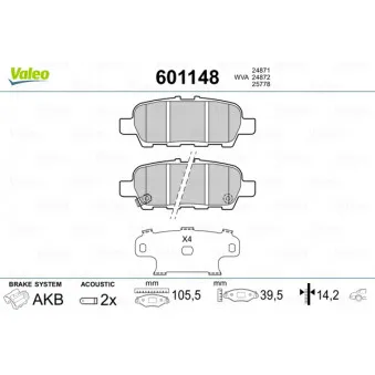 Jeu de 4 plaquettes de frein arrière VALEO 601148