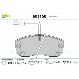 Jeu de 4 plaquettes de frein avant VALEO 601150