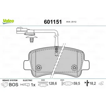 Jeu de 4 plaquettes de frein arrière VALEO 601151