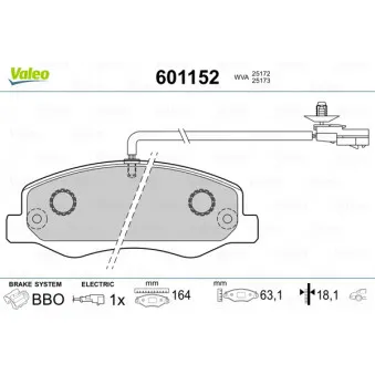Jeu de 4 plaquettes de frein arrière VALEO 601152