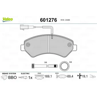 Jeu de 4 plaquettes de frein avant VALEO 601276