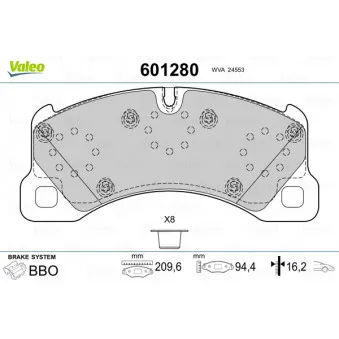 Jeu de 4 plaquettes de frein avant VALEO 601280