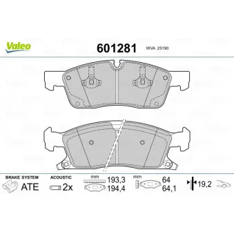 Jeu de 4 plaquettes de frein avant VALEO 601281