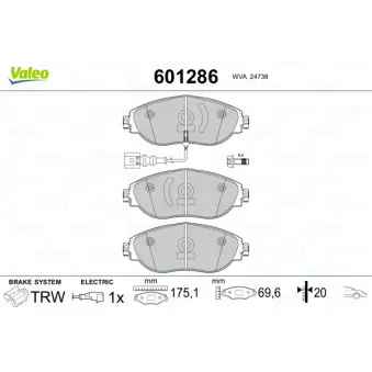 Jeu de 4 plaquettes de frein avant VALEO 601286