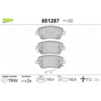 Jeu de 4 plaquettes de frein avant VALEO 601287