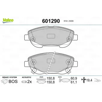 Jeu de 4 plaquettes de frein avant VALEO 601290