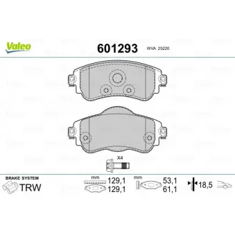 Jeu de 4 plaquettes de frein avant VALEO 601293