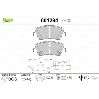 Jeu de 4 plaquettes de frein avant VALEO 601294