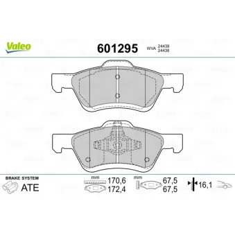 Jeu de 4 plaquettes de frein avant VALEO 601295