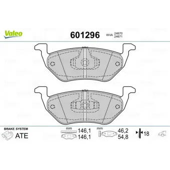 Jeu de 4 plaquettes de frein arrière VALEO 601296