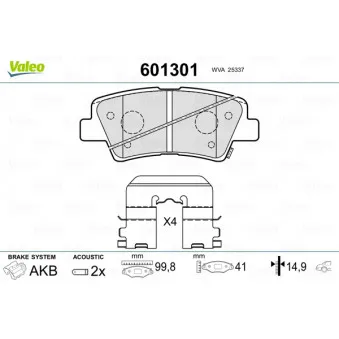Jeu de 4 plaquettes de frein arrière VALEO 601301