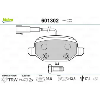 Jeu de 4 plaquettes de frein arrière VALEO 601302