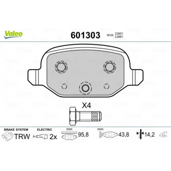 Jeu de 4 plaquettes de frein arrière VALEO 601303