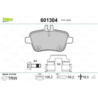 Jeu de 4 plaquettes de frein arrière VALEO 601304