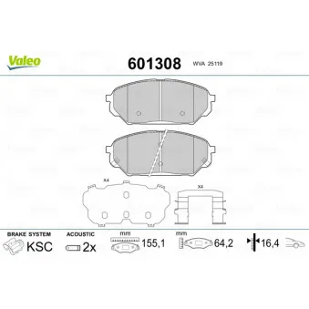 Jeu de 4 plaquettes de frein avant VALEO 601308