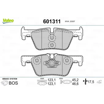 Jeu de 4 plaquettes de frein arrière VALEO 601311