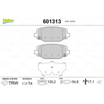 Jeu de 4 plaquettes de frein arrière VALEO 601313
