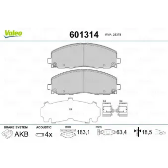 Jeu de 4 plaquettes de frein avant VALEO 601314