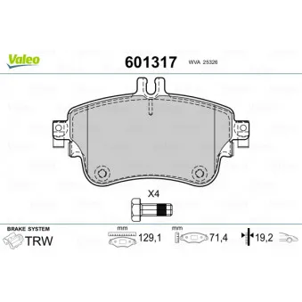 Jeu de 4 plaquettes de frein avant VALEO 601317