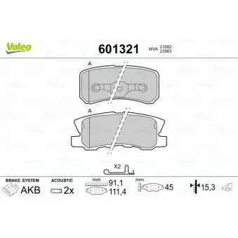 Jeu de 4 plaquettes de frein arrière VALEO 601321