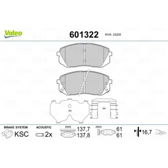 Jeu de 4 plaquettes de frein avant VALEO 601322