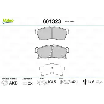 Jeu de 4 plaquettes de frein avant VALEO 601323