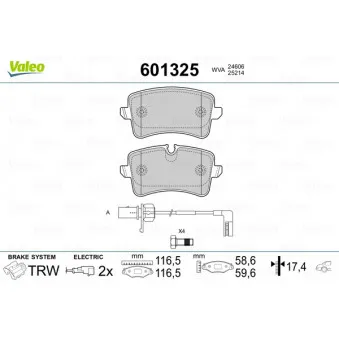 Jeu de 4 plaquettes de frein arrière VALEO 601325