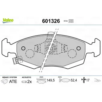 Jeu de 4 plaquettes de frein avant VALEO 601326