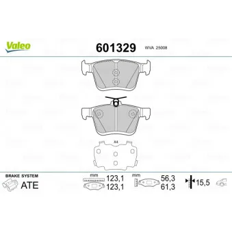 Jeu de 4 plaquettes de frein arrière VALEO 601329