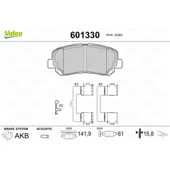Jeu de 4 plaquettes de frein avant VALEO 601330