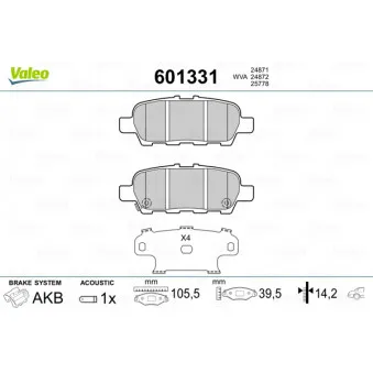Jeu de 4 plaquettes de frein arrière VALEO 601331
