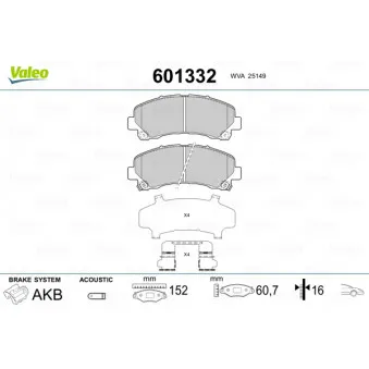 Jeu de 4 plaquettes de frein avant VALEO 601332