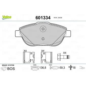 Jeu de 4 plaquettes de frein avant VALEO 601334
