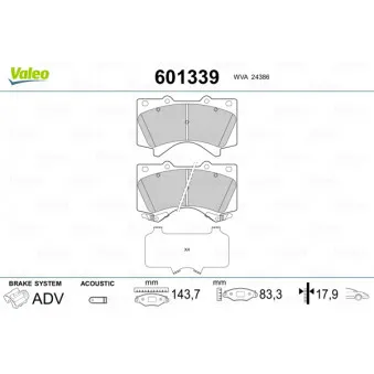 Jeu de 4 plaquettes de frein avant VALEO 601339