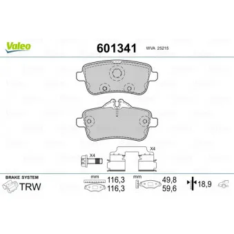 Jeu de 4 plaquettes de frein arrière VALEO 601341