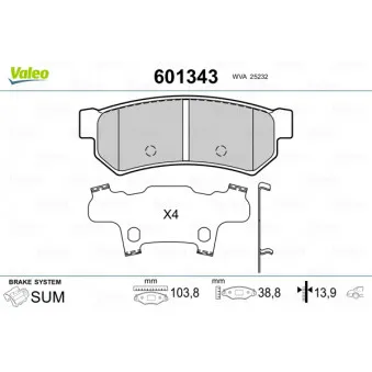 Jeu de 4 plaquettes de frein arrière VALEO 601343