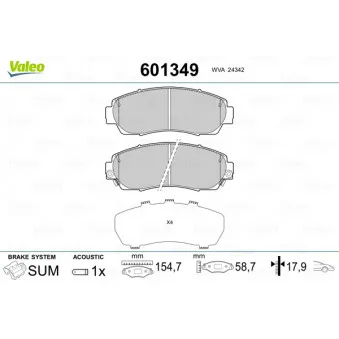 Jeu de 4 plaquettes de frein avant VALEO 601349