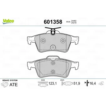 Jeu de 4 plaquettes de frein arrière VALEO 601358