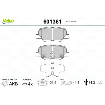 Jeu de 4 plaquettes de frein arrière VALEO 601361
