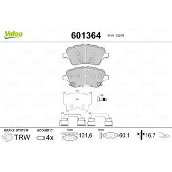 Jeu de 4 plaquettes de frein avant VALEO 601364