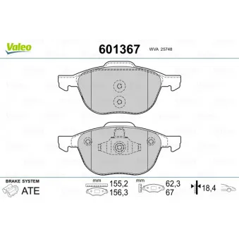 Jeu de 4 plaquettes de frein avant VALEO 601367