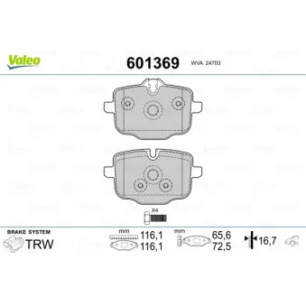 Jeu de 4 plaquettes de frein arrière VALEO 601369