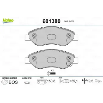 Jeu de 4 plaquettes de frein avant VALEO 601380