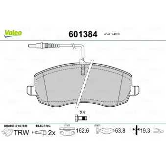 Jeu de 4 plaquettes de frein avant VALEO 601384