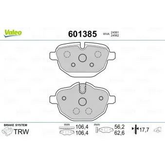 Jeu de 4 plaquettes de frein arrière VALEO 601385