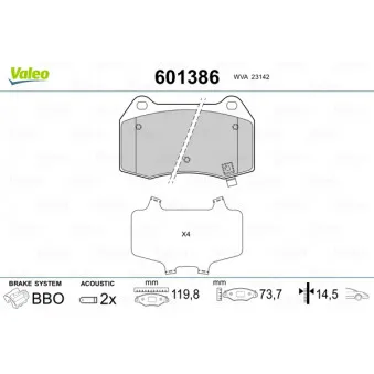 Jeu de 4 plaquettes de frein avant VALEO 601386