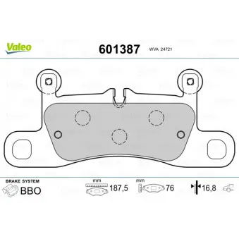 Jeu de 4 plaquettes de frein arrière VALEO 601387