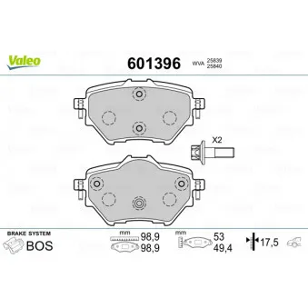 Jeu de 4 plaquettes de frein arrière VALEO 601396