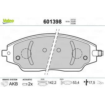 Jeu de 4 plaquettes de frein avant VALEO 601398