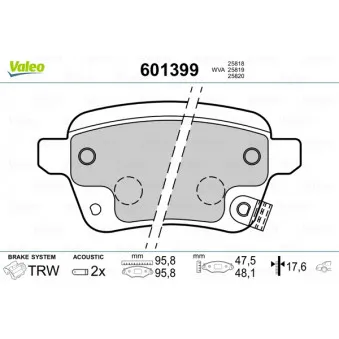 Jeu de 4 plaquettes de frein arrière VALEO 601399